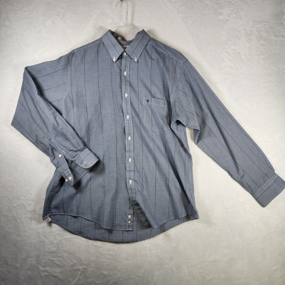 Vtg Etienne Aigner Men's 16.5 34/35 Button Down Shirt Blue Micro Check Plaid
